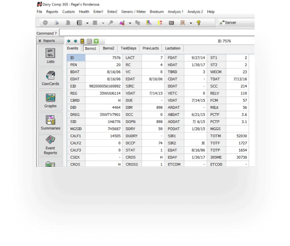 Excel table with data